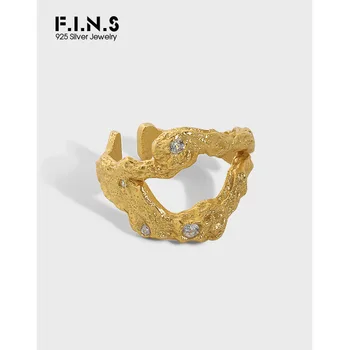F. I. N. S Szabálytalan, Egyenetlen Cirkon 100% S925 Sterling Ezüst Nyitott Gyűrű Női Üreges Cirkónia Ujját, Esküvői Gyűrű 925