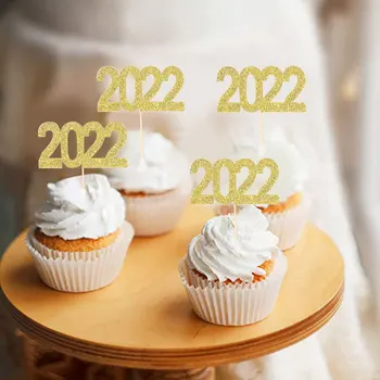 12db 2022 Torta Topper Új Év 2022 Dekoráció szilveszter Párt, Csillogó Cupcake Toplisták Karácsonyi Torta Dekorációs Kellékek