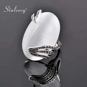 SINLEERY Vintage Nagy Opál Kő Női Gyűrű Antik Ezüst Színű jegygyűrű Ékszer Ajándék Méret 6 7 8 9 10 ZD1 SSH