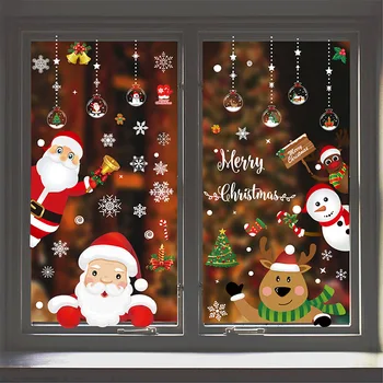 Karácsonyi Dekoráció Mikulás Windows Matrica Cserélhető Hópehely Fali Matricák Lakberendezés Boldog Karácsonyi Party Kellékek