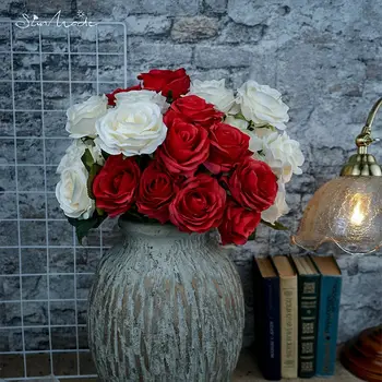 SunMade 10 Fej Nagy Mesterséges Rózsa Virág Csokor, Esküvői Haza Őszi Dekorációk, Nappali Dekor Flores Artificales