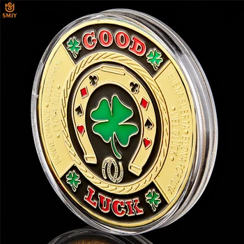 5db Texas Kaszinó Zöld Lóhere Arany Póker Kártya Őr Szerencsés Chip Kihívás Token Érme Gyűjtemény, valamint ajándék Ajándékok 1