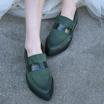 Artmu Eredeti Női Cipő Hegyes Toe Divat Zöld, Valódi Bőr Puha Cipő Ékek Alkalmi Cipő Négy Évszak Egyetlen Cipő