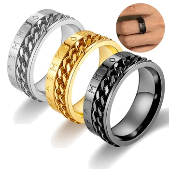 Divat, 8 mm-es Tárcsa Fidget Gyűrűk, Nők, Férfiak, Vintage Norvég Viking Rúnák Gyűrű Rozsdamentes Acél Forgatható Zenekar Gyűrűk Retro Amult