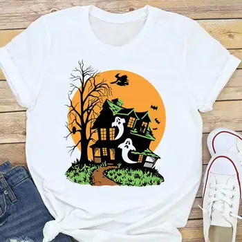 Grafikus Póló Macska Koponya Őszi Őszi Nők Halloween, Hálaadás Női 90-es évek Rajzfilm Nyomtatási Maximum Tshirt-Póló 2