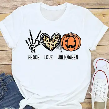 Grafikus Póló Macska Koponya Őszi Őszi Nők Halloween, Hálaadás Női 90-es évek Rajzfilm Nyomtatási Maximum Tshirt-Póló 4