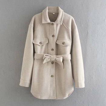 Fitaylor Téli Női Kabát Laza egysoros Hajtóka Kabát Övvel Streetwear Vastag Meleg Bézs Elegáns Gyapjú Outwear