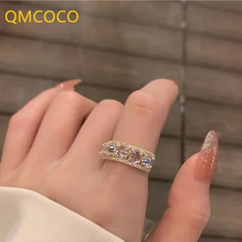 QMCOCO 925 Ezüst, Csillogó Aranyozott Gyűrűket a Nők Személyes Fény Luxus Divat Temperamentum Nyitott Gyűrű Finom Parti Ékszer Kiegészítők