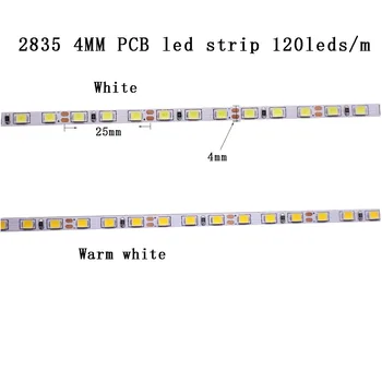 5m tira conduzida 2835 smd 120leds/m dc12v, 4 mm fita conduzida flexível da fita da corda conduziu egy lâmpada clara branco természetes/