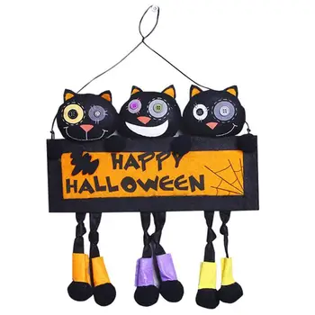 Halloween Lóg Alá Tök Fekete Macska Fehér Szellem Elrendezés Lemez Ajtó Üdv Kézműves Fa Tőzsdei Dekoratív Medál 3