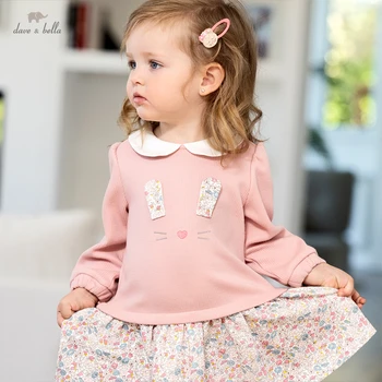 DB18559 dave bella őszi kislány aranyos rajzfilm virágmintás ruha, gyermek divat party ruha, gyerek, csecsemő lolita ruhák