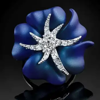 Kék Rózsa Gyűrű Csillag nyári stílus Sárga Fehér Arany Színű Osztrák Kristályok ujj Gyűrű női ujj női gyűrű 1
