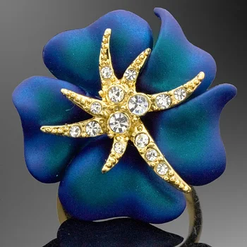 Kék Rózsa Gyűrű Csillag nyári stílus Sárga Fehér Arany Színű Osztrák Kristályok ujj Gyűrű női ujj női gyűrű 2