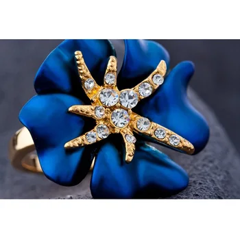 Kék Rózsa Gyűrű Csillag nyári stílus Sárga Fehér Arany Színű Osztrák Kristályok ujj Gyűrű női ujj női gyűrű 5
