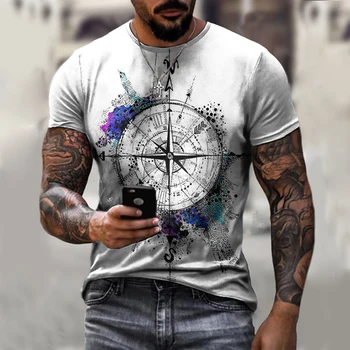 Nyári 3D Nyomtatott Férfi Iránytű T-Shirt a Hip-Hop Stílust, Nagy Méret T-Shirt Kereszt Stílus O-Nyakú, Rövid Ujjú Férfi Ruházat XXS-6XL