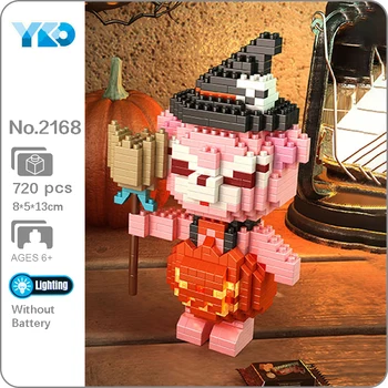 YKO 2168 Halloween Tök Rózsaszín Medve Varázsló Seprűt, Szellem, Állat, Led-es Mini Gyémánt Blokk Tégla Épület Játék a Gyermekek számára, nincs Doboz
