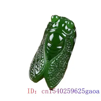 A Zöld Jade Kabóca Medál Ajándék Nyaklánccal Férfiak Kínai Természetes Divat Amulett Ékszer Faragott Jadeite Nők Varázsa