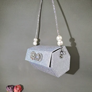 QSGFC 2022 Ezüst színű népszerű rámutatott, Tele gyémántokkal, fényes cipő, táskák, bankett cipő, táskák, valamint a barátok, buli s 1