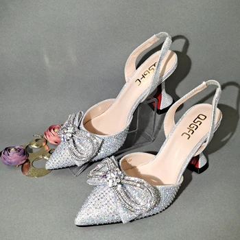 QSGFC 2022 Ezüst színű népszerű rámutatott, Tele gyémántokkal, fényes cipő, táskák, bankett cipő, táskák, valamint a barátok, buli s 3