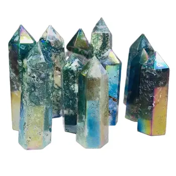 A kristályok gyógyító kövek torony angyal aura természetes, zöld moha achát pont pálca Ásványi példányok otthoni dekoráció