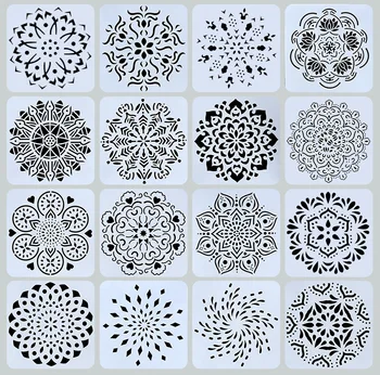 16Pcs/Set 15*15cm Mandala Geometria DIY Rétegződés Stencil Falon Festmény Scrapbook Színezés Dombornyomás Album Díszítő Sablon
