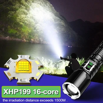 Legújabb XHP199 High Power LED-es Elemlámpa Ultra Erős Led zseblámpákat, XHP50 Újratölthető Taktikai Zseblámpa Vadászat Lámpás 1