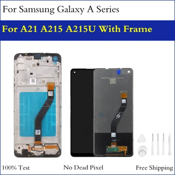 Eredeti LCD Samsung Galaxy A21 A215 A215U LCD Kijelző érintőképernyő Közgyűlés A Keret Csere