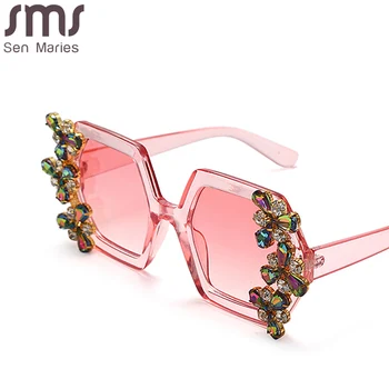 Luxus Gyémánt Napszemüveg Nők Túlméretezett Tér Strasszos Nap Szemüveg Fényes Kristály Gafas Árnyalatok UV400 Női Szemüveg