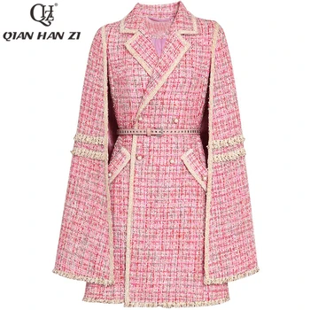 Qian Han Zi nyári márkás divatos női köpeny Téli kabát, kiváló minőségű biztonsági öv karcsú kétsoros rózsaszín kabát 2021 új