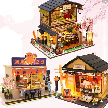 Diy Gyermekek Játék Baba Szett Ház, Kunyhó, Ház Modell Villa Kézzel készített Összeszerelés Sushi Bár Japán Ősi Megkönnyebbülés Kreatív Ajándék 1