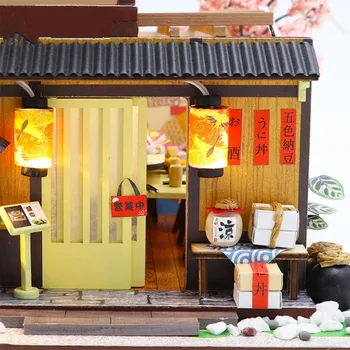 Diy Gyermekek Játék Baba Szett Ház, Kunyhó, Ház Modell Villa Kézzel készített Összeszerelés Sushi Bár Japán Ősi Megkönnyebbülés Kreatív Ajándék 2