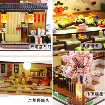Diy Gyermekek Játék Baba Szett Ház, Kunyhó, Ház Modell Villa Kézzel készített Összeszerelés Sushi Bár Japán Ősi Megkönnyebbülés Kreatív Ajándék 3