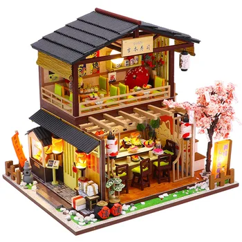 Diy Gyermekek Játék Baba Szett Ház, Kunyhó, Ház Modell Villa Kézzel készített Összeszerelés Sushi Bár Japán Ősi Megkönnyebbülés Kreatív Ajándék 4