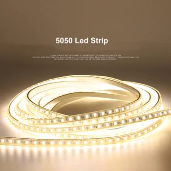 Szuper Fényerejű 5050 LED Szalag Lámpa 110V-120V Magas Feszültség Meleg Fehér / Tiszta Fehér Vízálló, Rugalmas SMD5050 Led Szalag 60leds/M 0