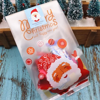 50pcs/sok Mikulás Csokit Táska Boldog Karácsonyi Ajándék Táskák Műanyag Csomagolási Táska Ajándék Karácsonyi Party Dekoráció 2019