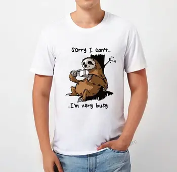 Újdonság Pamut Férfi Póló Lajhár, Kávét Inni, Sajnálom, hogy nem Nagyon Elfoglalt Tshirts Maximum Kawaii Grafikus Camisas Hombre Póló