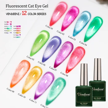 Vendeeni 12 Színek Fluoreszcencia Cat Eye Gel Mágneses Körömlakk UV LED Soak Off Gel Lakk, Spar Macska Szeme műköröm-Gél Lakk