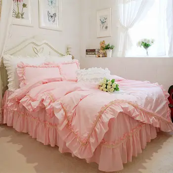 Új fodros csipke ágyneműgarnitúra elegáns princess ágynemű megfelelő paplanhuzat virág nyomtatott ágytakaró emboridery lepedőben