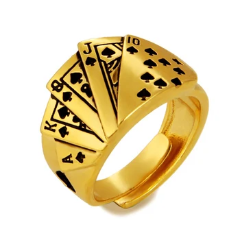 2019 Új, Nem Fakulnak 24 karátos Homok Arany Gyűrű a Férfiak Személyiség Póker Tervező Nyitva Gyűrűk Indiai Ékszer