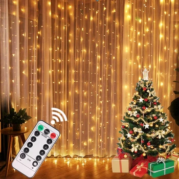 LED String Fények, Karácsonyi Dekoráció Távirányító USB Esküvői Garland Függöny 3M Lámpa Ünnep Hálószoba Izzó Kerti Tündér 1