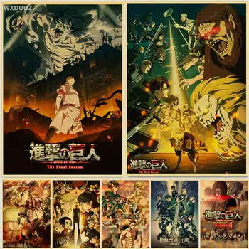 Japán Klasszikus Anime Támadás Titán Szezon 4 Plakát Bár cafe Retro Festmény minőségi lakberendezés HD plakátok vászon festmény