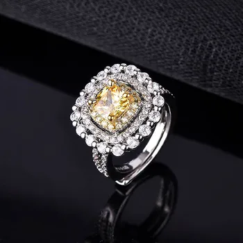 QTT Új Érkezés Retro Női Gyűrű, Nagy Sárga Négyzet Káprázatos CZ Divat Esküvő 925 Sterling Ezüst Gyűrű 2021 Trend