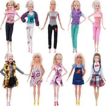 1Set Többszínű Hosszú Póló, Nadrág, Szoknya, Miniszoknya, 11 Inch 26-28 Cm-es Barbie Baba, a Napi Alkalmi Ruha Kiegészítők