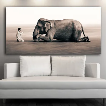 Modern Fiú Elefánt, Természet, Fotó, Vászon Festmények Állat Wall Art Kép A Nappali Poszter Nyomtatás Európában Lakberendezés