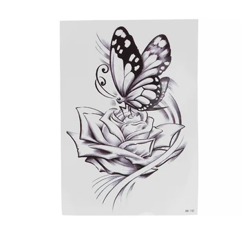 1db 21*15cm Női Vízálló Ideiglenes Tetoválás Matrica Nagy Fekete Rózsa Pillangó Design vállra Test Matrica