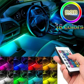 48 LED RGB Autó Belső Légkör Szalag Fény Dekoratív Autó állólámpa, USB, Vezeték nélküli Távirányító DIY TV-készülék Otthon Dekoráció 1