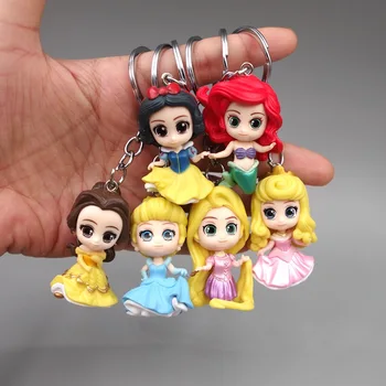 6db/set Kulcstartó Disney Hercegnők Hófehérke Hua Mermaid, Rapunzel Bella PVC Kulcstartó Figura Baba Számok Játékok