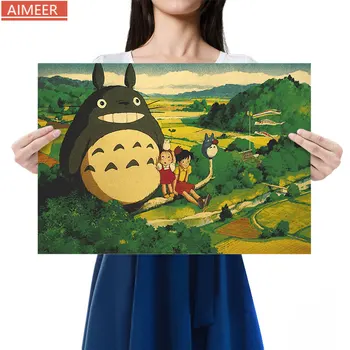A Szomszédom Totoro Karakter Stílus F nátronpapír Retro Plakát Hotel Cafe Kávézó Kollégium Díszítő Festés 35*51cm