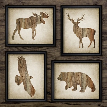 Az észak-Amerikai Állat Wall Art Poszterek, Nyomatok, Szarvas,Sas,Buck Szarvas,Medve Art Festmény, Rusztikus Kabin lakberendezés