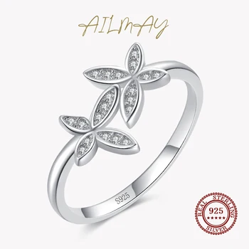 Ailmay Divat 925 Sterling Ezüst Romantikus Repülő Pillangó Gyűrű Gyönyörű Tiszta Cirkon Ujj Gyűrű Női Ékszer Ajándék